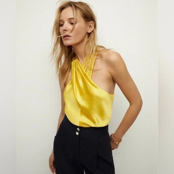 Veronica Beard Stewart Charmeuse Silk Top in Bright Sunset Yellow Size 6 - Picture 1 of 11